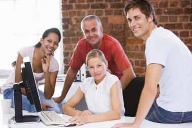 happy team employees working on skill development